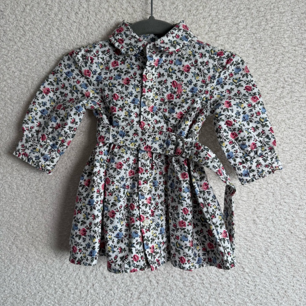 Ralph Lauren Baby Girls White‎ Floral Collar Button Down Belted Dress 3 Months